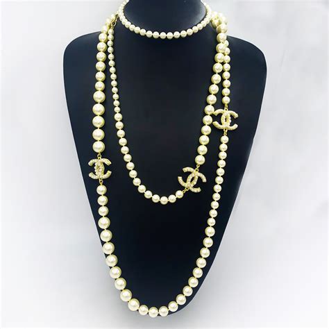 chanel style long pearl necklace|Chanel pearl necklace price list.